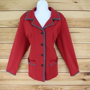 Draper's & Damon's Jacket Womens Sz XL Red Polyester Blend Pockets Shoulder Pads